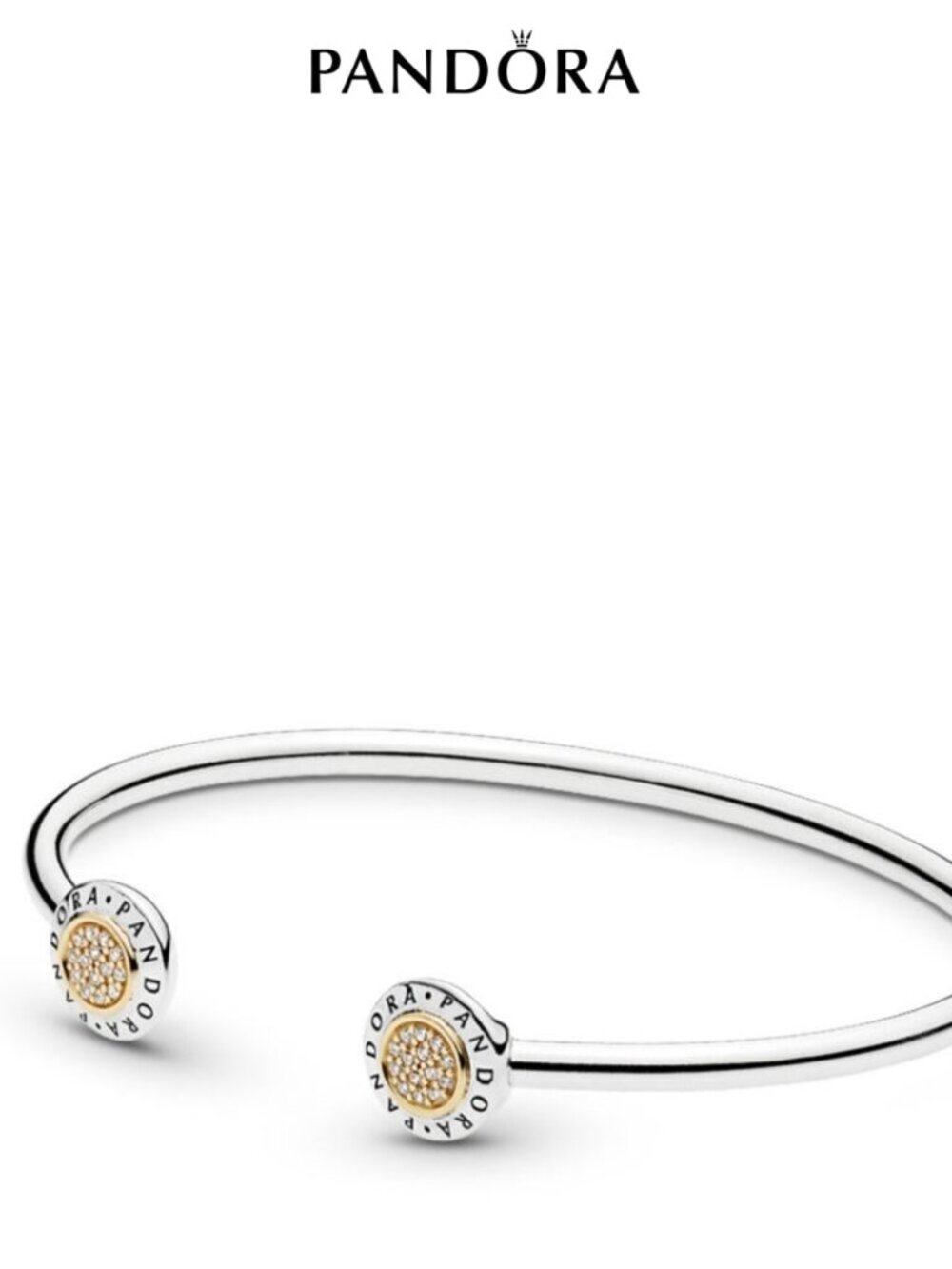 NEW authentic pandora two tone bracelet open bangle bracelet 6.3in - 16cm